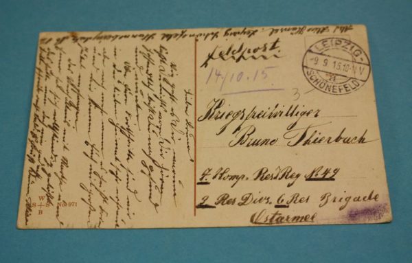 WW1 German oktober 1915 dated postcard - Image 2
