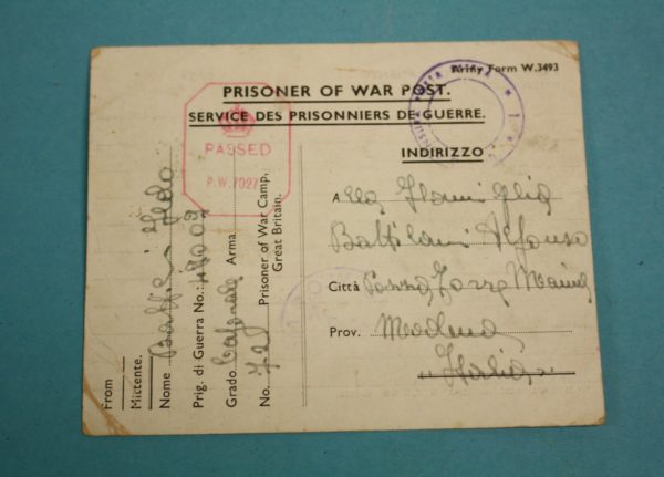 WW2 British issued POW card